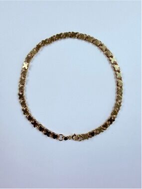 14K Solid Yellow Gold Heart Love & Kiss XO Double Sided Vintage Charm Bracelet
